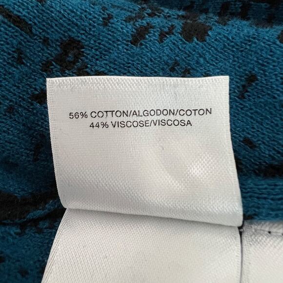 Jones Studio Womens Cardigan L Blue Black Abstract Open Front Drape Hem Sweater - Picture 5 of 6